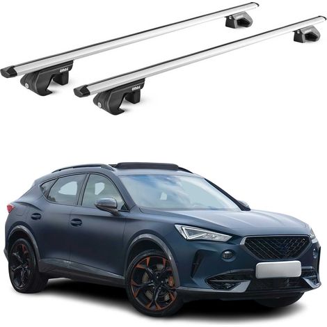 OMAC Dachträger Aluminium TÜV geprüft für Cupra Formentor 2020-2026 – Für Standard Dachreling – T Nut – Max 90 kg – 2 Schlösser Silber (1/5)