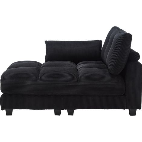 ELVMI Poltrona Relax con Poggiatesta Regolabile, USB, 2 Portabicchieri e Tasca Laterale, in Velluto a Coste Nero (1/5)