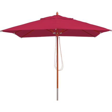 Ombrellone parasole quadrato HHG-525 legno alluminio tessuto 300g/m² 3x3m bordeaux