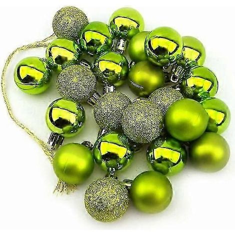 Lot de 24 petites boules décoratives vertes à paillettes mates et brillantes pour sapin de Noël, 3 cm. (1/5)