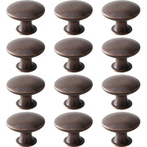 Poignées de porte de tiroir rondes rétro, adaptées aux tiroirs, armoires et placards (12 pièces, bronze rouge) (1/5)