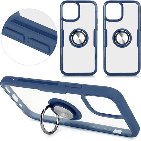 Coque de Protection iPhone 12 Pro Max Bleu Azur - 3 Pièces Transparentes Anti-Choc avec Support Anneau Intégré