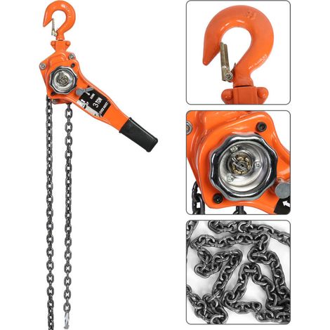 3T Manual Chain Hoist, Manual Chain Winch with Manual Lifting Lever and Steel Cable for Construction Workers
