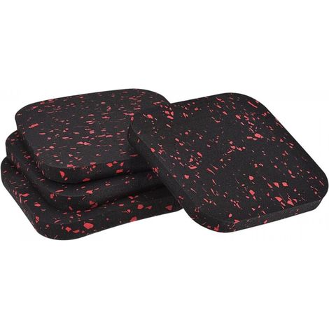 Set di 4 tappetini antiscivolo in gomma (100 x 100 x 10 mm) per mobili, letti, lavatrici e asciugatrici - Nero/rosso (1/4)