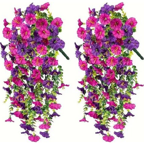 Flores artificiales colgantes de campanilla, 2 piezas de flores artificiales realistas para exteriores, bodas, pasillos, jardines. (1/5)