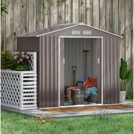 Abri de jardin en acier gris avec base et portes coulissantes 213 x 130 x 185 cm (1/5)