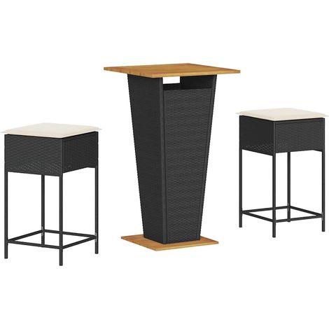 Maison Exclusive - Set Bar da Giardino 3 pz con Cuscini in Polyrattan Nero (1/5)