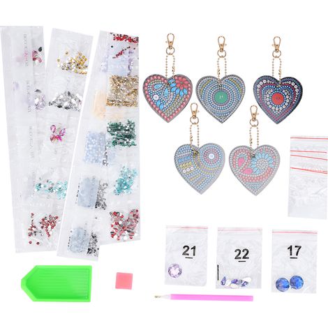 Lot 5 Pendentifs Artisanat en Résine Cœur pour Clés, DIY Diamond Painting, Porte-clés Bagages, Forme Coeur (1/5)