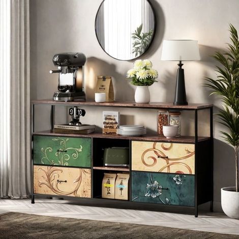 Moderner Buffet - TANANT - 4 Schubladen - LED - 137x29.8x78 cm - Wohnzimmermöbel