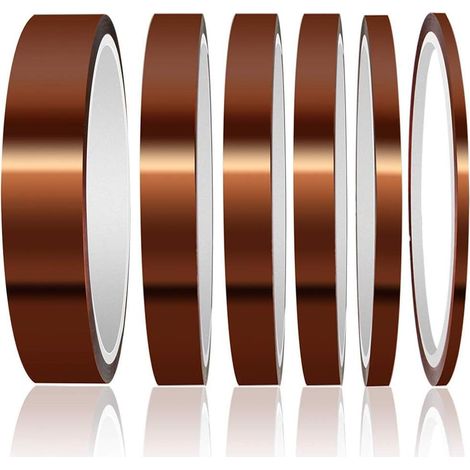 6pièces Ruban Adhésif Silicone Polyimide Haute Température, Résistant à La Chaleur Ruban, pour Masquage, Soudure, Carte de Circuit Imprimé Isolant (3/6/8/10/12/20mm × 33m) (1/5)