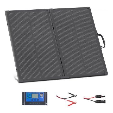 Faltbares Solarpanel 100 W, 16BB N-Typ Tragbares Monokristallines Solarmodul mit Rahmen, 24% Wirkungsgrad, IP67, Ladegerät mit 30A PWM-Controller & MC4-Ausgang für Camping, Wandern (1/5)