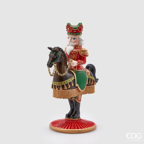 EDG Enzo De Gasperi Portacandela Natale Soldatino con Cavallo H 33 Cm 23 x 15 Cm Green Red