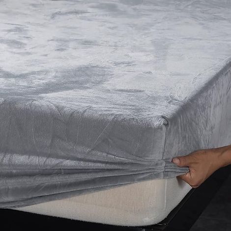 Drap Housse Polaire 160 x 200 Bonnet 30 cm Gris Clair (1/2)