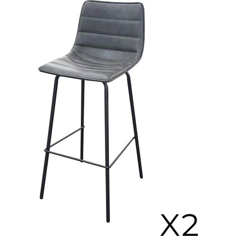 Set von 2 Barhockern mit Rückenlehne in Quarzgrau-Leder-Optik, Kollektion NETS - Industriestil (1/4)