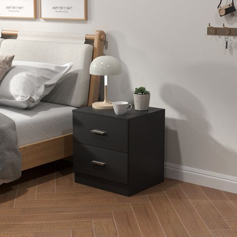 Comodino moderno, tavolino da camera da letto con 2 cassetti per soggiorno/camera da letto, 45x39,5x49 cm, nero