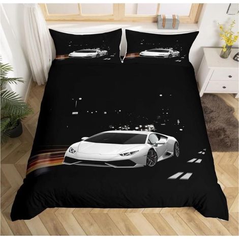 Super Voiture De Sport Blanche Parure de Lit 240x260 cm Voiture De Sport Housse de Couette pour Enfant GarçOn Fille Ado- K03 (1/3)
