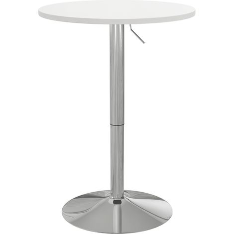 Table de bar ronde table haute cuisine réglable en hauteur 69-91 cm plateau pivotante à 360° blanc et argenté (1/5)