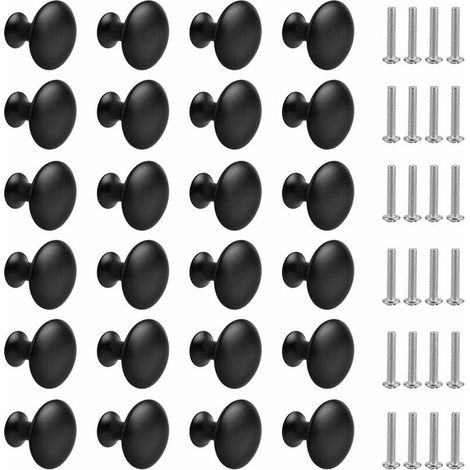 24 Boutons Tiroir Noir Mat 30mm Vis Incluses (1/4)