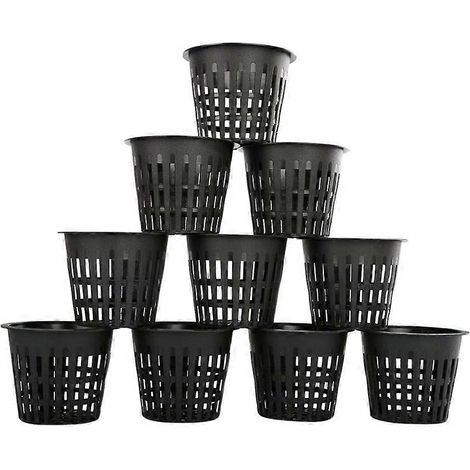 Lot de 10 pots de pépinière en filet, gobelets en plastique à mailles perforées pour plantes de jardin, paniers ronds robustes à large rebord pour culture hydroponique (noir) (1/5)