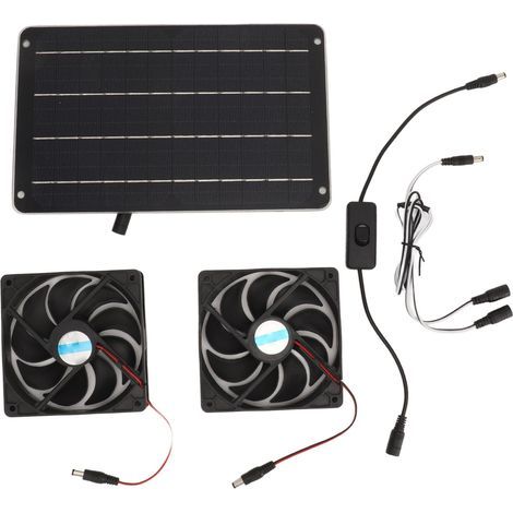 Kit de ventilation solaire double avec panneau solaire 20 W et interrupteur pour poulailler, serre ou niche pour chien. Dissipation de chaleur. (1/5)