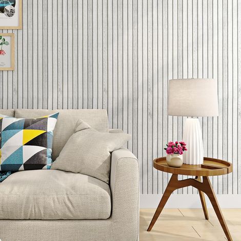 Papier Peint Bois Blanc 40CMx5M Papier Peint Adhesif Mural Effet Panneau Bois 3D Lavable Rouleau Adhesif decoratif Mural Chambre Tasseaux de Boises Clair Vinyle Adhésif Meuble TV Tiroir (1/5)