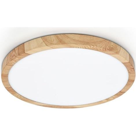 LVL Plafonnier Led 24W Grain de Bois, 30cm Ronde Plat Nordique Luminaire pour Salon, Chambre, Cuisine, Salle de Bain Éclairage de Plafond (24W) (1/5)