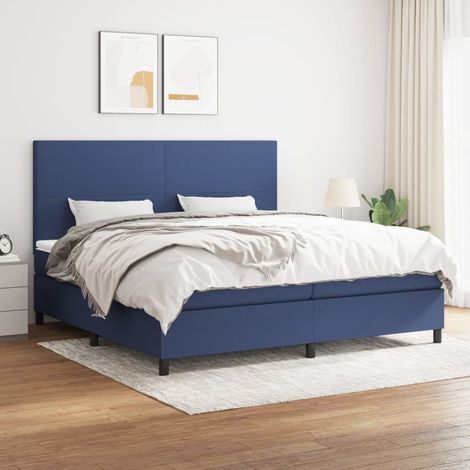Sommier à lattes de lit avec matelas Bleu 200x200 cm Tissu (1/5)