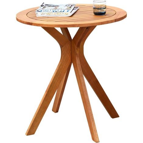 COSTWAY Tavolino Laterale da Giardino in Legno per Esterni, Tavolo Rotondo da 70 cm con Base a X, Tavolino da Caffè per Giardino, Cortile, Patio, Soggiorno, Portata 50 kg (1/5)