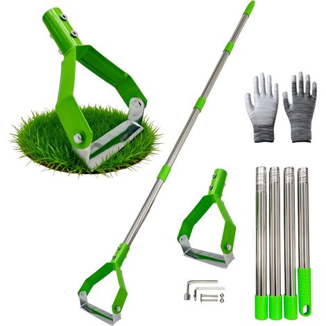 (vert) Houe à étrier réglable avec long manche, robuste, pour le désherbage, l'ameublissement du sol et la plantation de légumes (1/5)