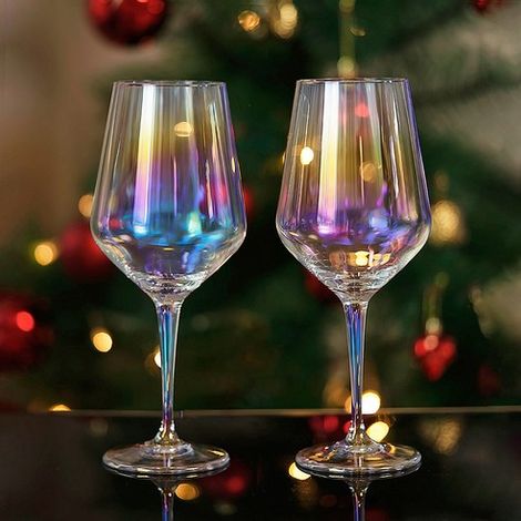 Lot de 2 gobelets à pied colorés et translucides, plaqués ioniquement, élégants, parfaits pour les toasts de mariage et les fêtes. (1/5)