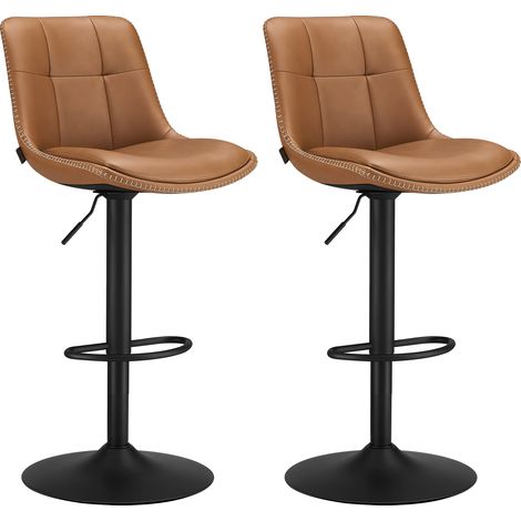 Vasagle – Tabouret de bar pivotant réglable – Lot de 2 – Hauteur assise 65-85,5 cm – Structure acier – Rembourrage PU – Dossier et repose-pieds