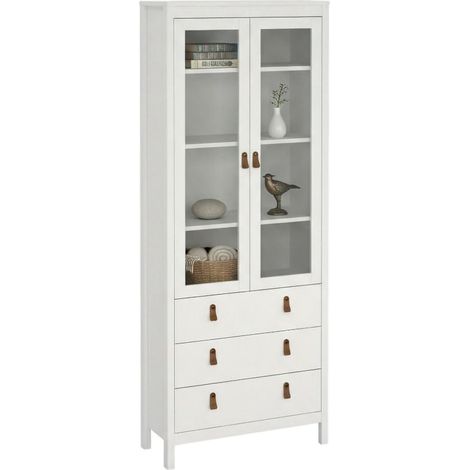 Dmora - Vetrina Laurette, Credenza espositiva, Vetrinetta multiuso, Madia da soggiorno, 78x33 h199 cm, Bianco