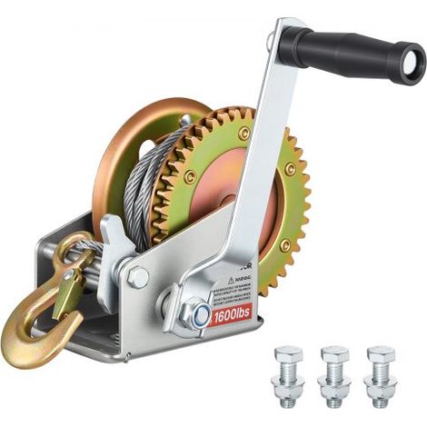 Cabrestante Manual de 726kg, Cabrestante para Remolque de Barco con Manivela, Cable de Acero 10 m, 2 Velocidades Conmutables, Trinquete Bidireccional de 3 Posiciones para Motos Acuáticas Lanchas
