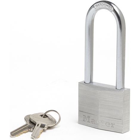 Master Lock 9150EURDLJ Cadenas à Clé en Aluminium Massif avec Anse Longue, Gris, 5 x 10,7 x 1,4 cm