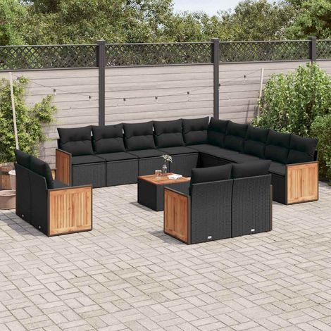 Salon de jardin modulable 14 pièces en résine tressée noire avec coussins, 120.8kg - PANGIVO (1/5)