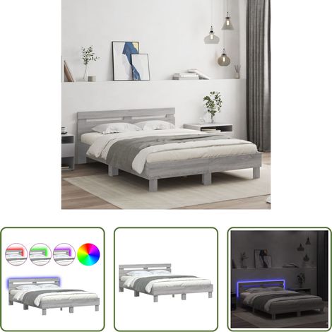 vidaXL Kopfteil mit LED -  Bettgestell mit Kopfteil LED-Beleuchtung Grau Sonoma 150x200 cm (1/5)