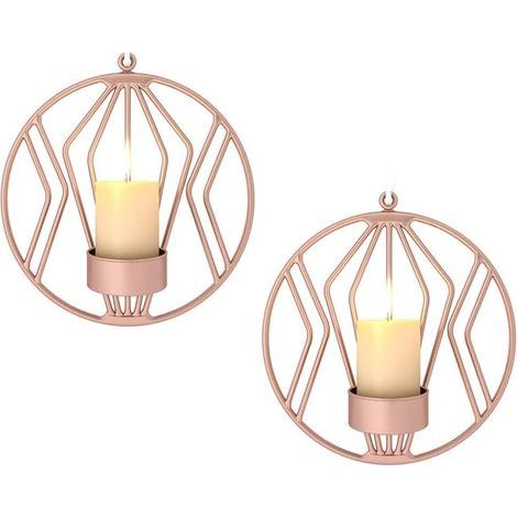 2pcs Chandeliers Muraux en Métal, Décorations Murales, Éclairage pour Le Dîner Aux Chandelles dans Le Salon/Salle À Manger/Comptoir, Or Rose (1/5)