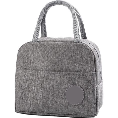 Sac à déjeuner femme grande capacité, toile Oxford coton épais isolant, gris, pour bureau école camping (1/5)