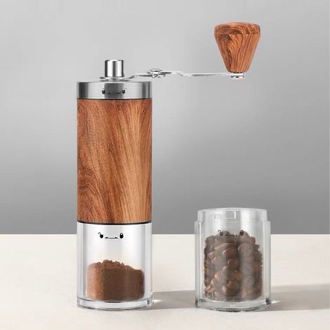 Machine à café manuelle en acier inoxydable 304, style grain de bois, moulin à café manuel. (1/5)