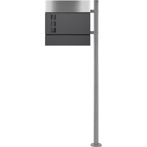 ECD Germany Standbriefkasten mit Zeitungsfach, Briefkasten mit Pfosten, Briefkastenständer Silber 120 cm