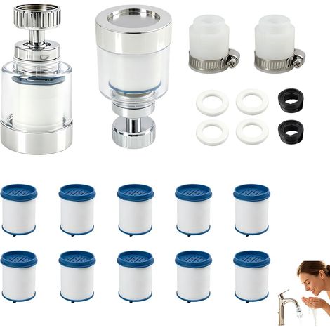 2 Pièces Filtres de Montage pour Robinet, Filtre à Eau Rotatif à 360 Degrés, Filtre à Eau pour Robinet de Filtration d’Eau au Carbone, 10 Cartouches Filtrantes Remplaçables, pour réduire le chlore (1/5)