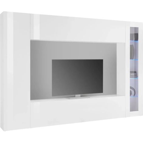 Mobile Soggiorno Vetrina Porta TV da Parete Pavimento 260cm Bianco