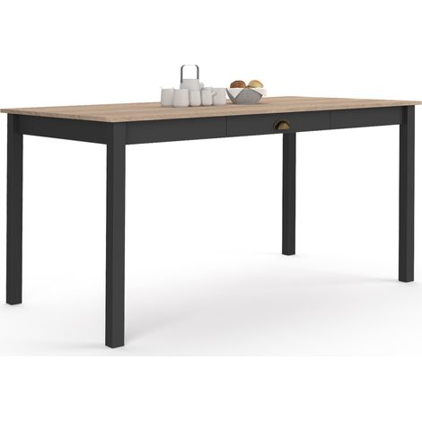 Idmarket – Table extensible à manger 8 personnes – Tiroir coulissant – Plateau MDF 150 x 80 cm – Style vintage bois et noir