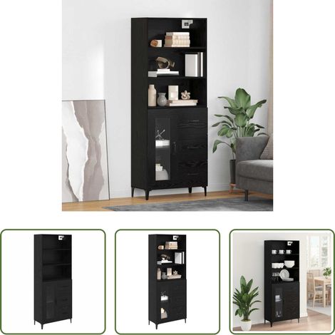 Hochregal - Highboard Schwarz Eichen-Optik 69,5 x 34 x 180 cm Holzwerkstoff (1/5)