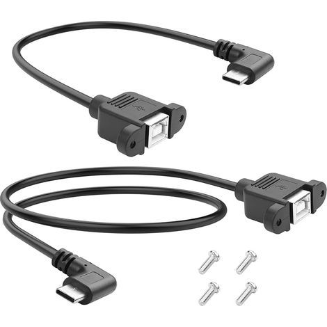 Câble d'extension USB C vers USB B 2.0 femelle pour panneau d'imprimante 2 pièces 0,3M+0,5M Câble adaptateur Type C mâle vers USB Type B femelle avec vis de montage (Angle latéral) (1/5)