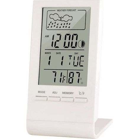 Station météo sans Fil, Thermomètre Hygromètre Baromètre Intérieur Extérieur, Horloge Numérique Réveil avec capteur extérieur Affichage Heure Date Jour Phase de Lune（Blanc） (1/4)