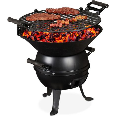 Relaxdays Grill, in Ghisa e Acciaio, Regolabile in Altezza, Portatile, Barbecue, Graticola di Cottura, Ø: 35 cm, Nero (1/5)