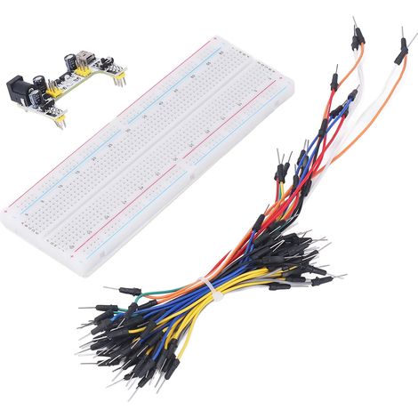 Kit de plaque d'essai électrique 830 points de connexion pour débutants avec alimentation et câbles de connexion 12 V blanc (1/5)