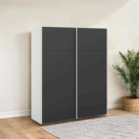 Dmora - Armario 2 puertas Emeraude, Muebles de dormitorio, Vestidor, Armario de ropa, 182x61 h220 cm, Blanco y Negro (1/5)
