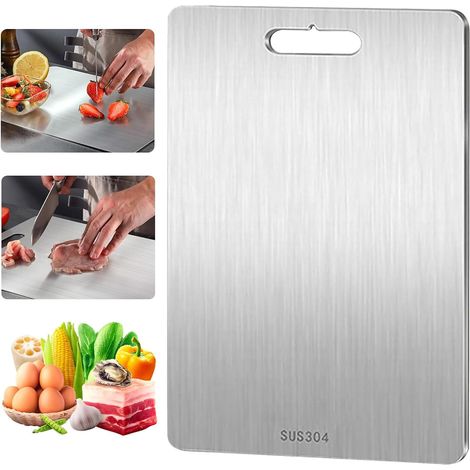 Planche à Découper en Titane, Planche à Découper en Inox, Planche a Decouper des Deux Côtés, Planche à DéCouper Plateau de Service, Planche à Couper en Titane, pour Viande, Fruits (1/5)
